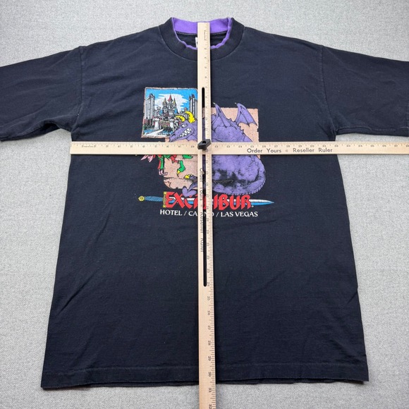 VTG‎ 80s Excalibur Hotel Casino Las Vegas Graphic T-Shirt XL Black Contrast Cuff - Picture 6 of 10